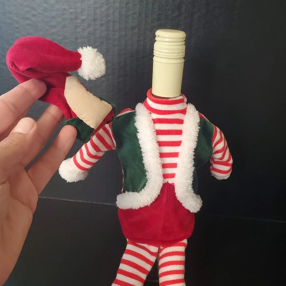 Christmas ELF Wine Bottle Topper Costume White Elephant Funny Gag Gift